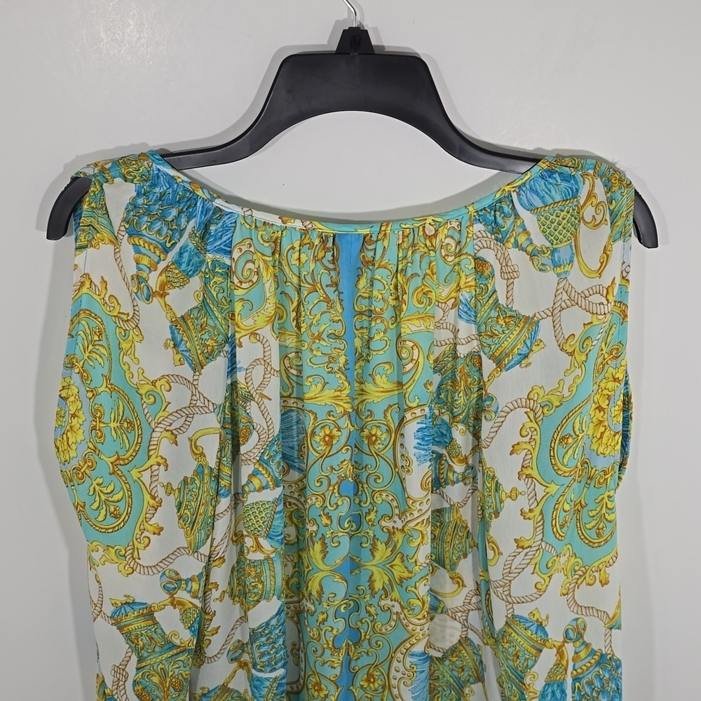 {Caché} Women’s Blouse Multicolor Tassel Print Tie Cold Shoulder Blouse - Size S - Picture 5 of 12